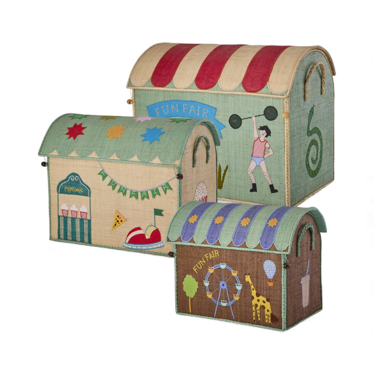 RICE. Small Raffia Toy Basket - Mint Fun Fair Theme