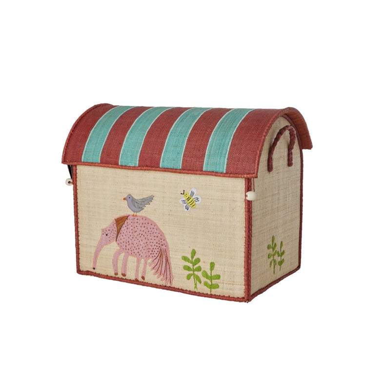 RICE. Raffia Toy Basket with Sweet Jungle Theme - medium