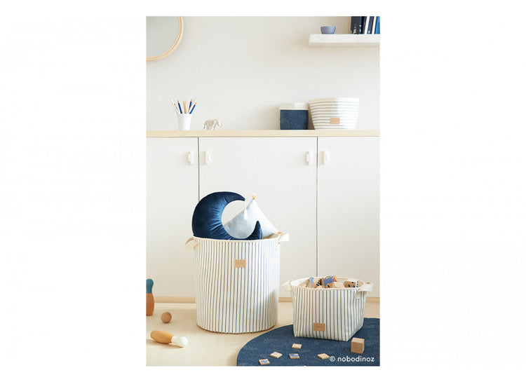 ST GERMAIN. Καλάθι Django μικρό Blue Thin Stripes/ Natural