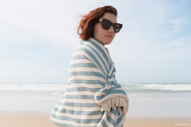 PORTOFINO. Beach towel Blue Stripes