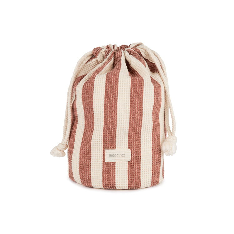PORTOFINO. Waterproof beach pouch Rusty Red Stripes
