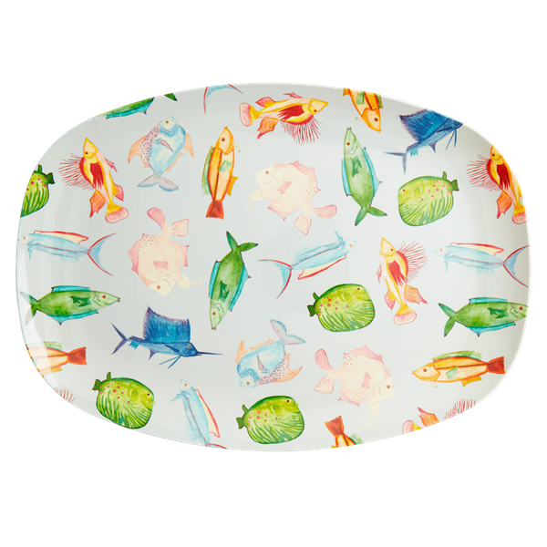RECTANGULAR MELAMINE PLATE - BLUE - FISH
