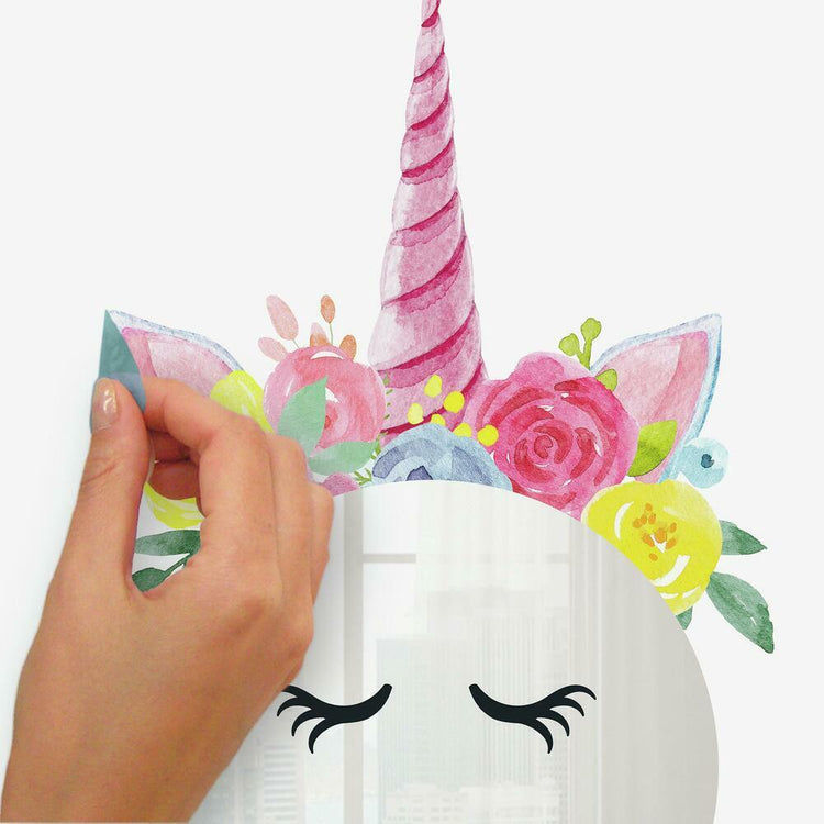 FLORAL UNICORN MIRROR WALL DECALS