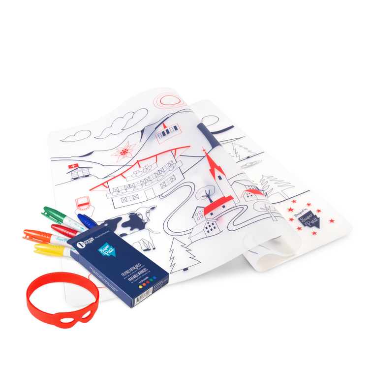 SUPER PETIT. Colouring placemat Artiste Swiss Mountains