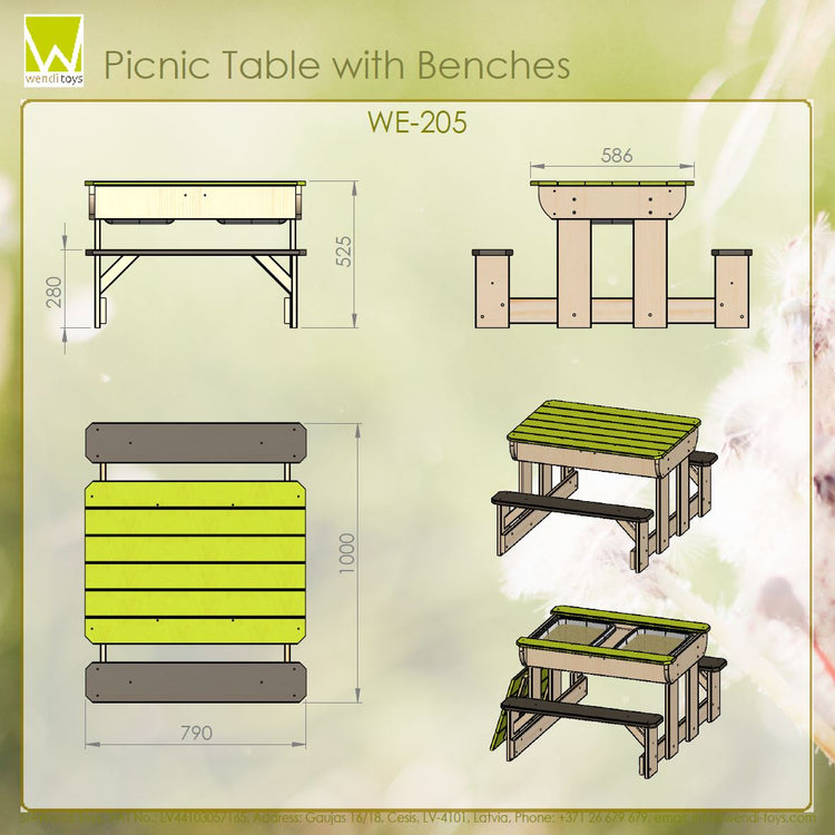 Wendi Toys. T2 Deluxe Picnic Table with Benches